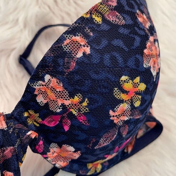 victoria’s Secret Pink Navy Floral Push Up Sz 34D - Picture 3 of 14
